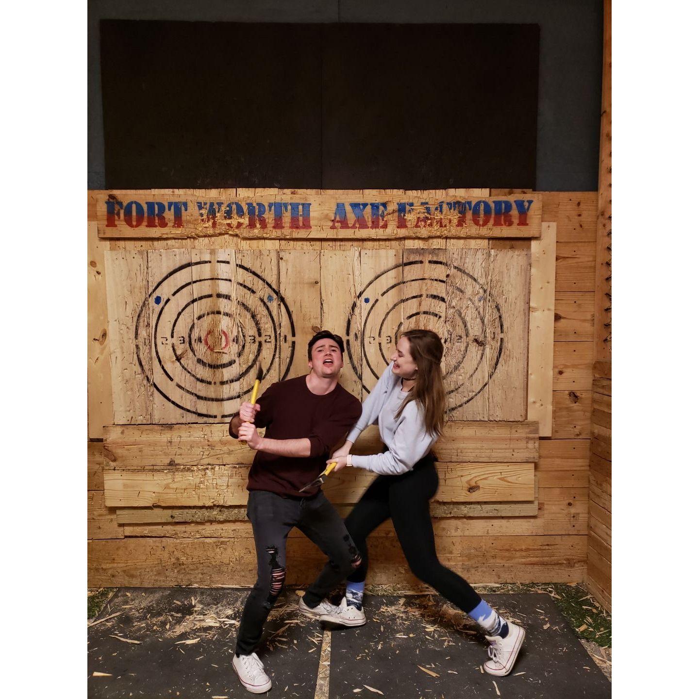 Brandon took Darcy axe throwing for the first time. She might have loved it a little too much. 12/30/20