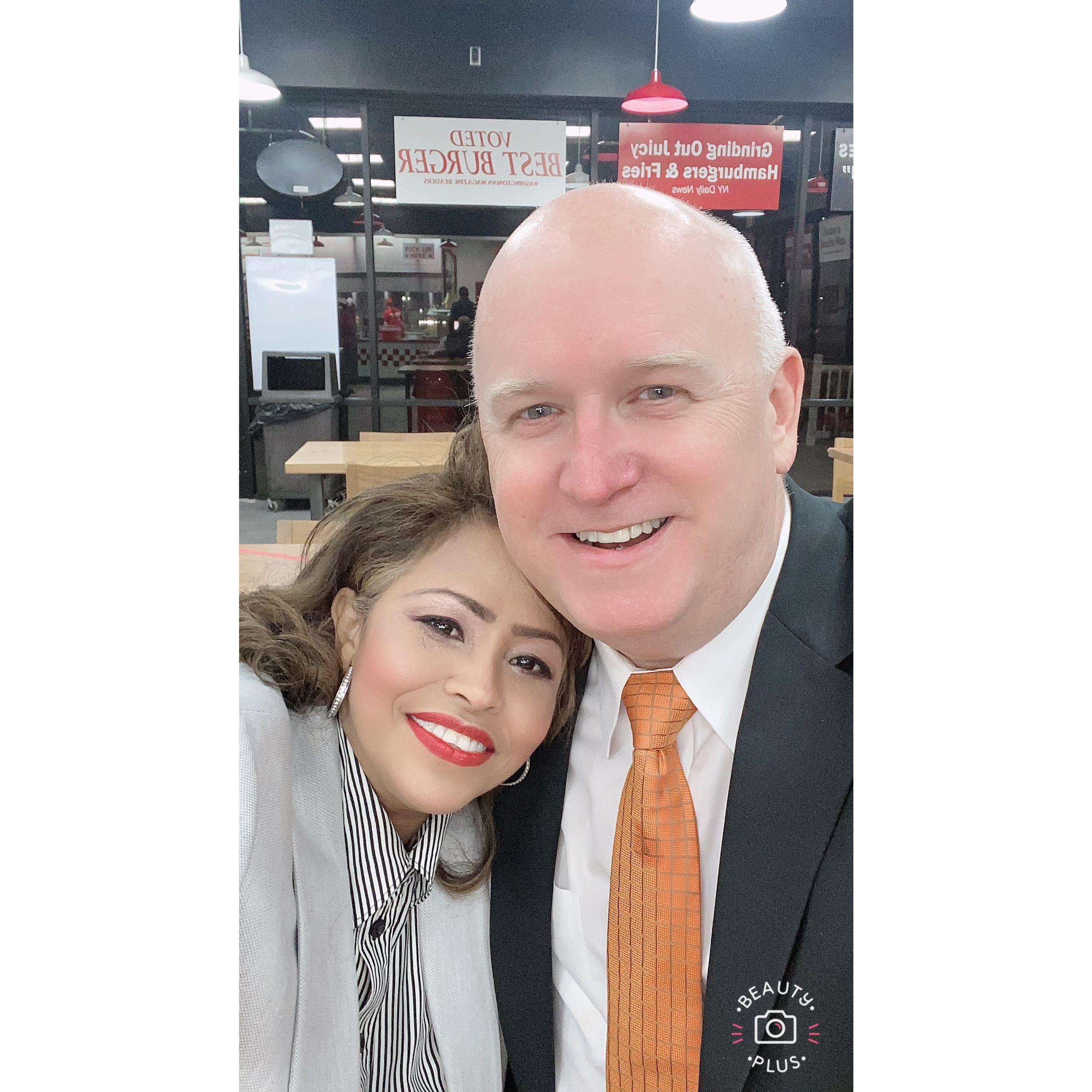 Five Guys burger and fries after a night out.