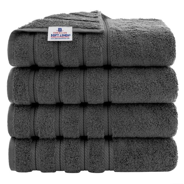 American Soft Linen, 4 Piece Bath Towel Set, 100% Turkish Cotton 27 in 54 in Bath Towels for Bathroom, Soft Absorbent Bath Towels Extra Large, Hotel Quality Quick Dry Shower Towels , Dark Gray
