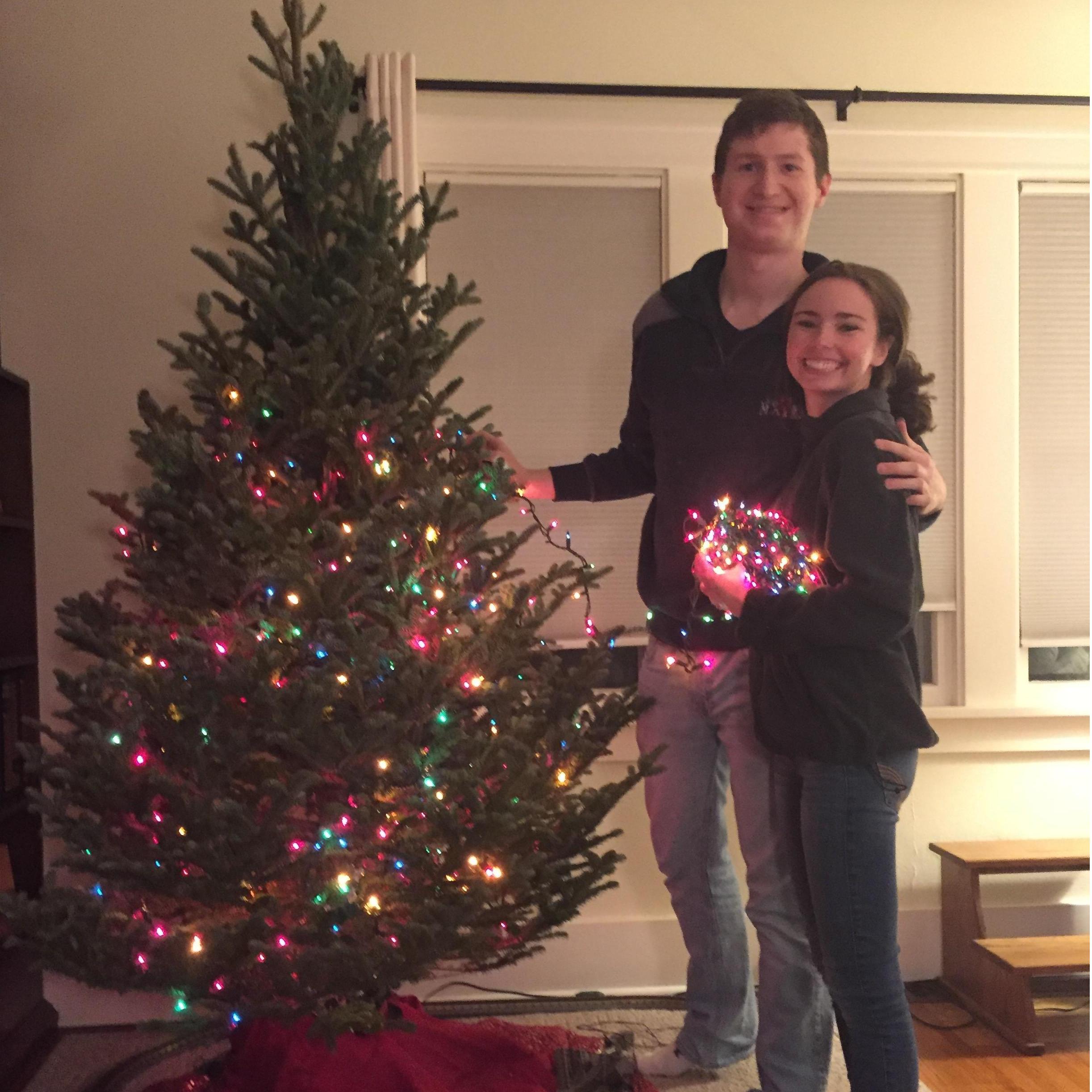 Decorating our first Christmas tree