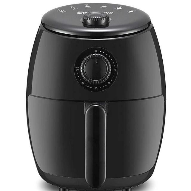 Elite Gourmet EAF-0201 Personal 2.1 Qt. Compact Space Saving Electric Hot Air Fryer Oil-Less Healthy Cooker, Timer & Temperature Controls, PFOA/PTFE Free, 1000W, Quart, Black