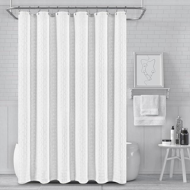 PANGSINNE White Shower Curtain 230GSM Weighted Water Repellent Shower Curtain Heavy Duty Fabric, Machine Washable Hotel Quality Bathroom Shower Curtain Set with 12 Metal Hooks, 72Wx72H
