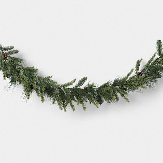 6' Christmas Unlit Icy Glitter Mixed Green with Pinecones Garland - Wondershop™