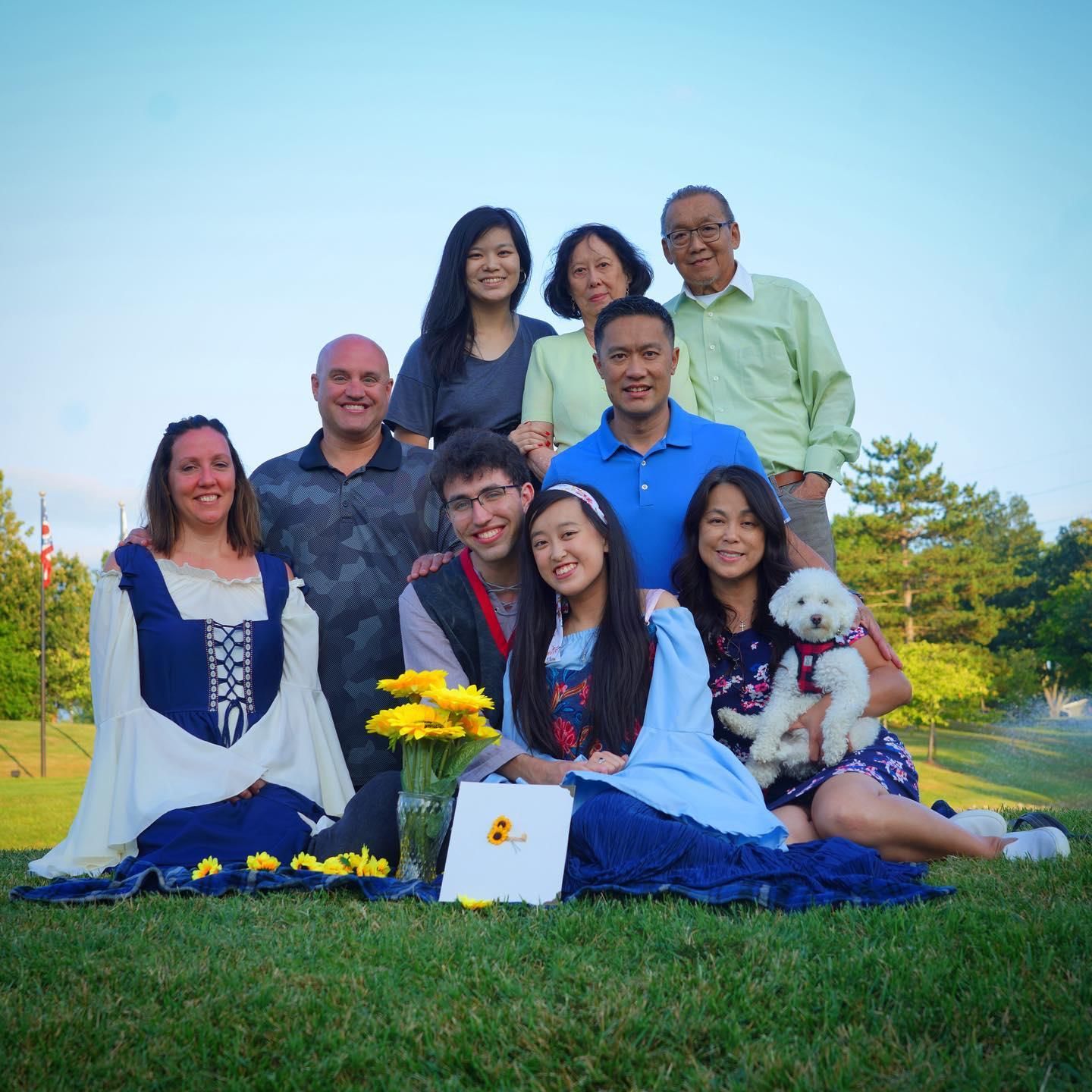 September 9, 2023 - Family photo featuring both sets of parents, Josie’s sister Grace, and Josie’s grandparents
