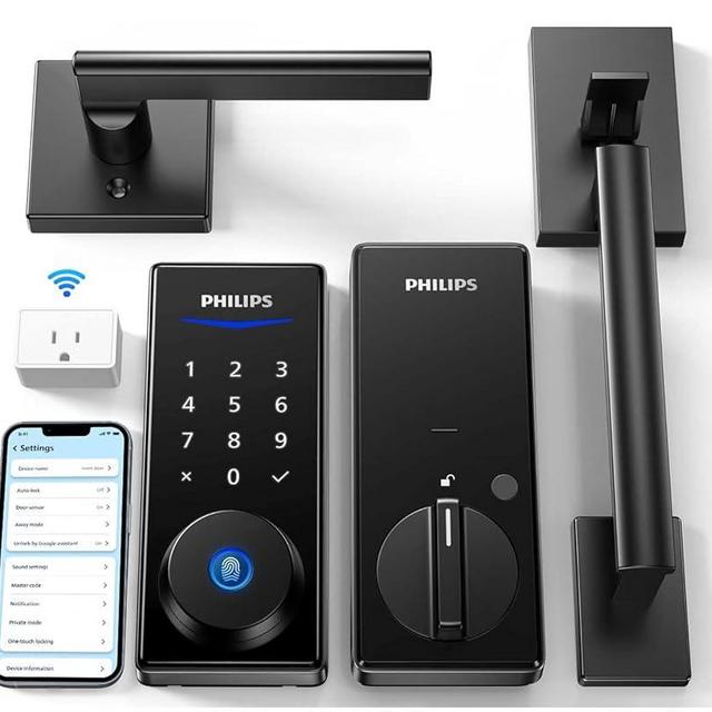 Philips Wi-Fi Smart Lock with Handle, Keyless Entry Keypad Door Lock with Handle, Front Door Deadbolt Set with WiFi Gateway, App Control, Fingerprint Unlock, PIN Code Unlock, Auto Locking