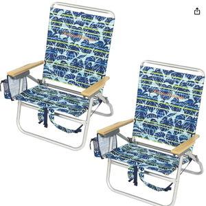 Tommy Bahama 4-Position Extended seat Height Easy in-Easy Out Folding Backpack Beach Chairs - Set of 2