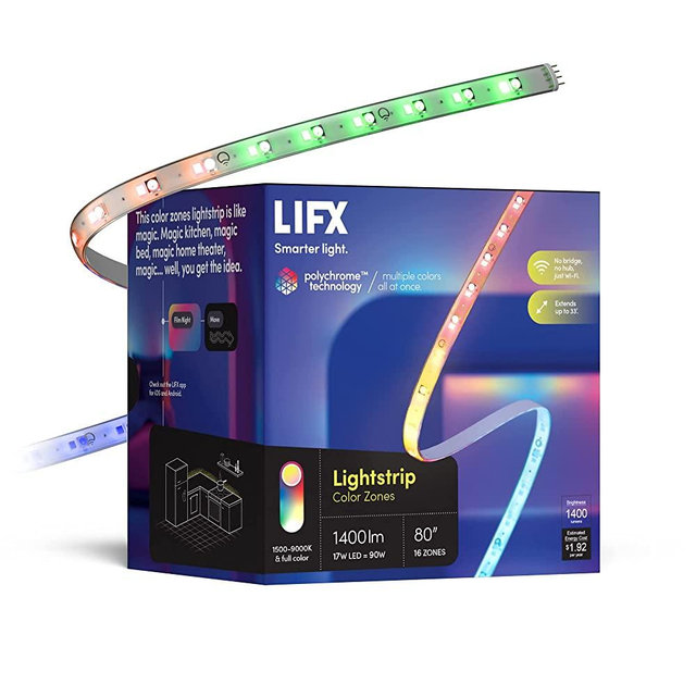 LIFX Lightstrip, 6.6' Starter Kit, Wi-Fi Smart LED Light Strip, Full Color with Polychrome Technology, No Bridge Required, Compatible with Alexa, Hey Google, HomeKit and Siri