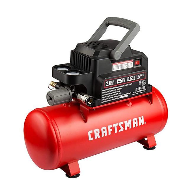 Craftsman Air Tools, 2 Gallon Portable Air Compressor 1/3 HP Oil-Free Max 125 PSI Pressure, Hot Dog, Model: CMXECXA0200243