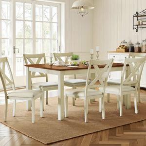 Deral 6 - Person Farmhouse Rectangular Solid Wood Dining Set, Brown/White - Brown/White