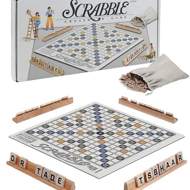 Scrabble Board Game Original Wooden Classic Crossword Games Learning Educational for Adults Family Junior Kids Travel 2-4 Players