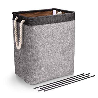INSEACAT Laundry Basket with Detachable Brackets Well-Holding Upgrade for Laundry Storage Baskets Built-in Lining Laundry Hamper for Toys Clothing Organization-Grey