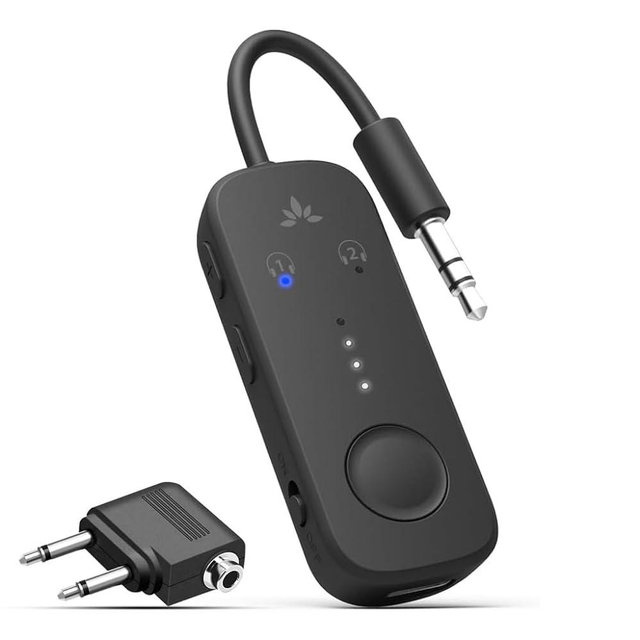 Avantree Relay -Premium Airplane Bluetooth 5.3 Adapter for All Headphones, aptX Low Latency, Supports 2 Headphones or AirPods, Wireless Audio Transmitter for in-Flight, TV, Gym, Tablets