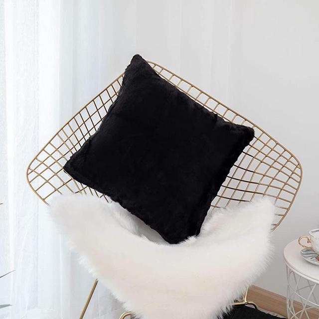 Home Brilliant Large Throw Pillows Cover Plush Deluxe Fluffy Mongolian Faux Fur Cozy Sheepskin Euro Throw Pillow Sham for Floor, 26x26 Inch, Black