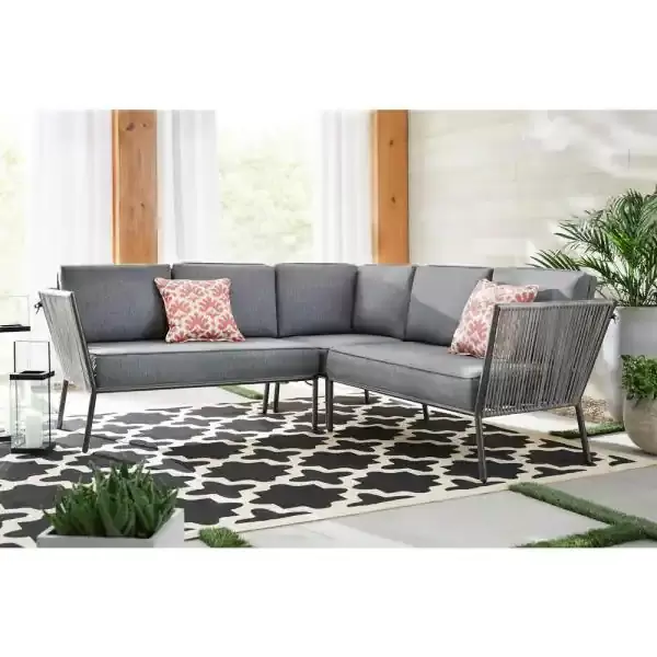 Tolston 3-Piece Wicker Outdoor Patio Sectional Set with Charcoal Cushions