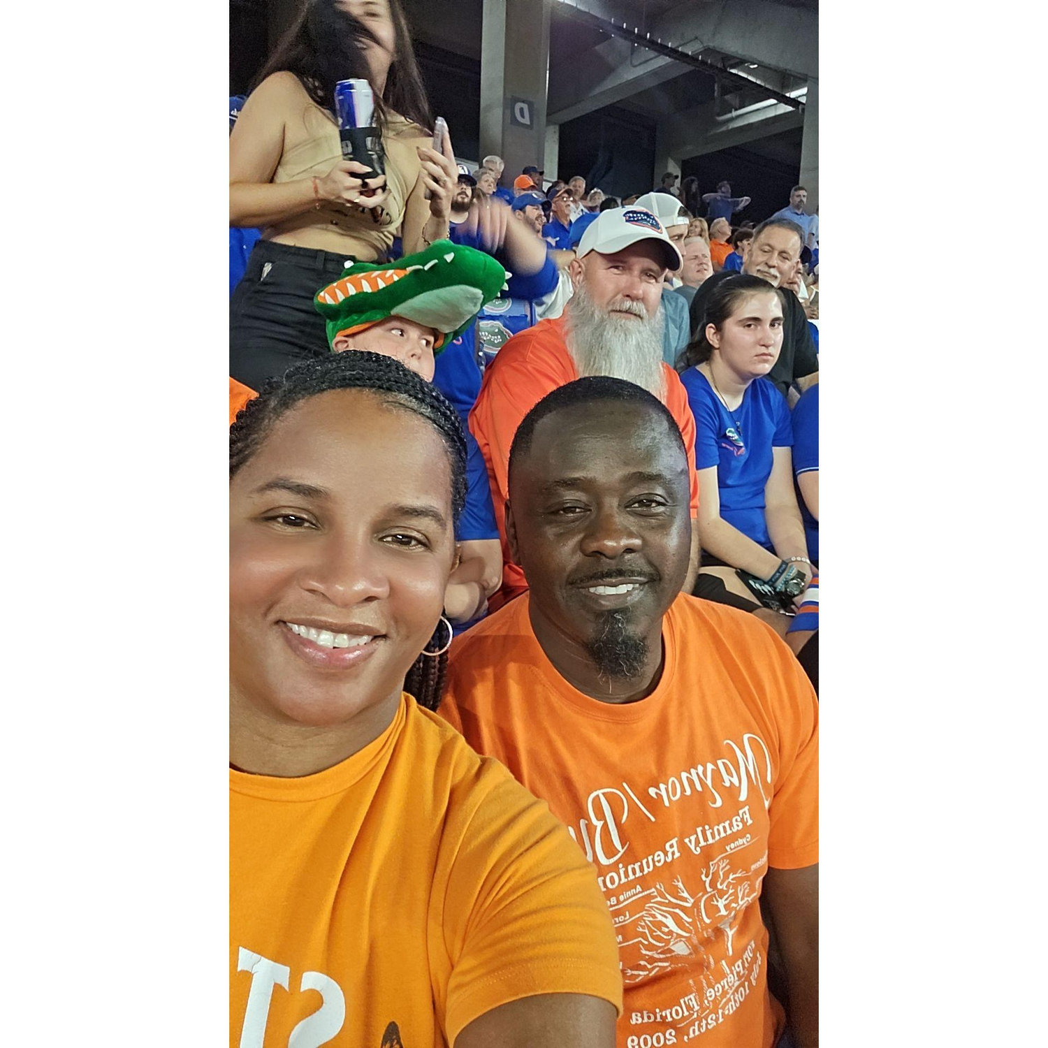 Our College football game together.  Florida Gators & they won! 🧡💙