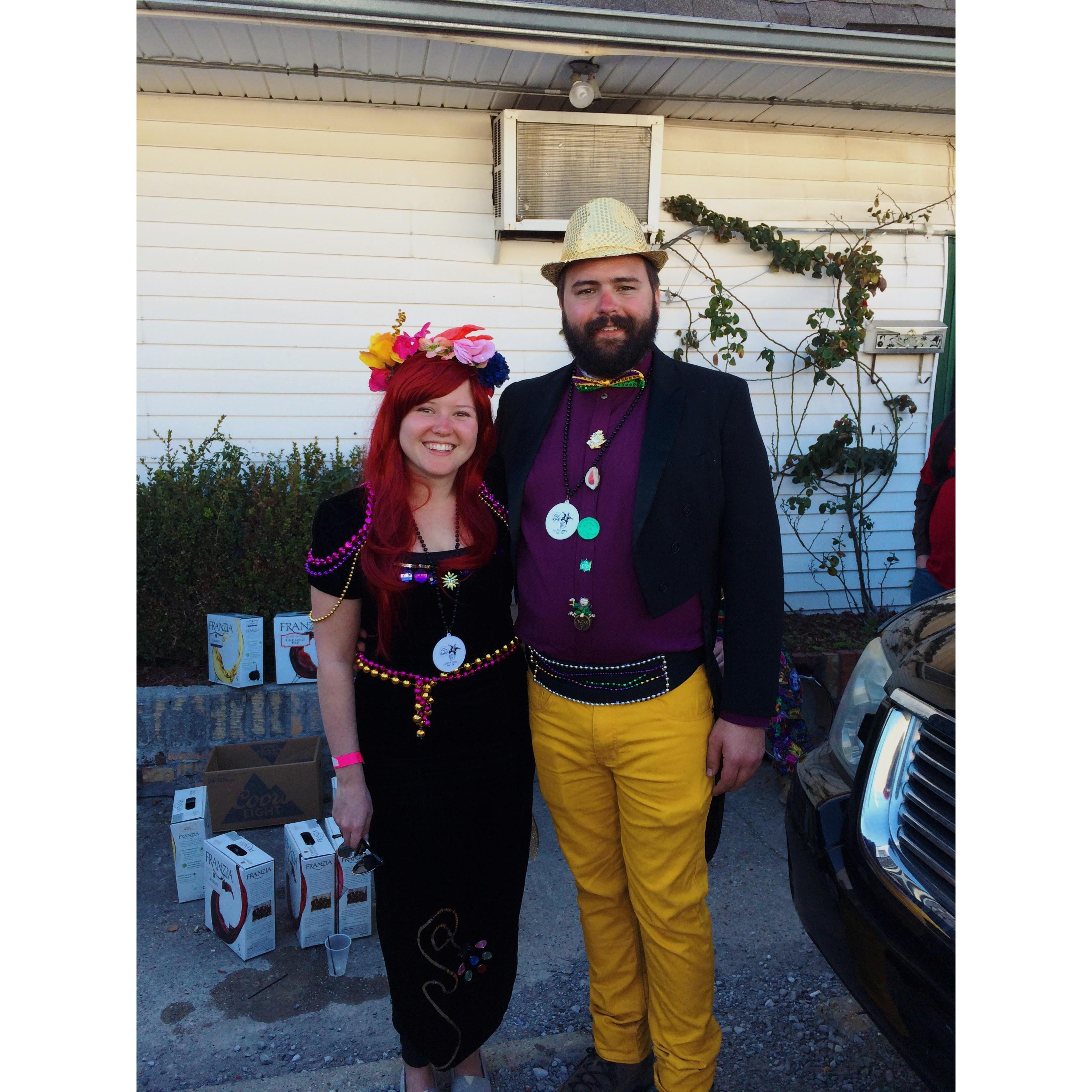 Our first and only experience walking in a Mardi Gras parade called Box of Wine, 2016. This is still Kevin's go to Mardi Gras costume!