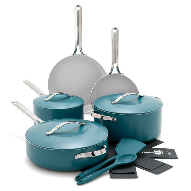 GreenPan Nova 10-Piece Cookware Pots and Pans Set, Oprah’s Favorite Things 2024, PFAS-Free Ceramic Nonstick, Fry, Sauté, Stockpot, Utensils, Lids, Induction Suitable, Dishwasher, Oven Safe, Deep Teal