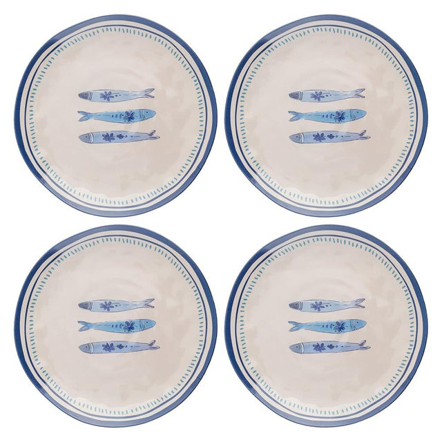 Karma, 8.75 inches Melamine Salad Plates Set of 4, Reusable Dishwasher Safe Plates for Outdoor and Indoor, Sardines
