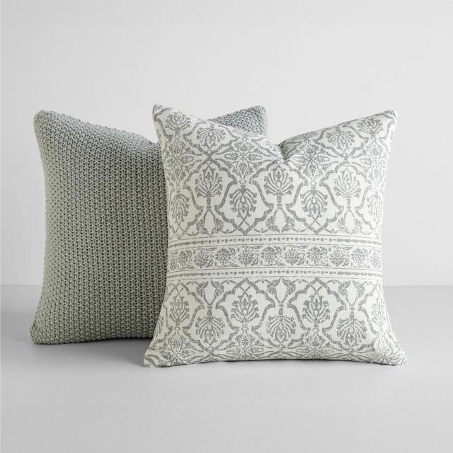 2-Pack Eucalyptus Throw Pillows Seed Stitch Knit with Cotton Patterns in Antique Floral - Becky Cameron, Eucalyptus