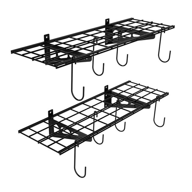 FLEXIMOUNTS Garage Wall Shelving, 2-Pack 1x3 ft, Includes 8 Bike Hooks, Wall Shelf Garage Organization System w/Bike Hangers, Storage Rack, Floating Shelves, 300 lbs Weight Capacity, Classic Series