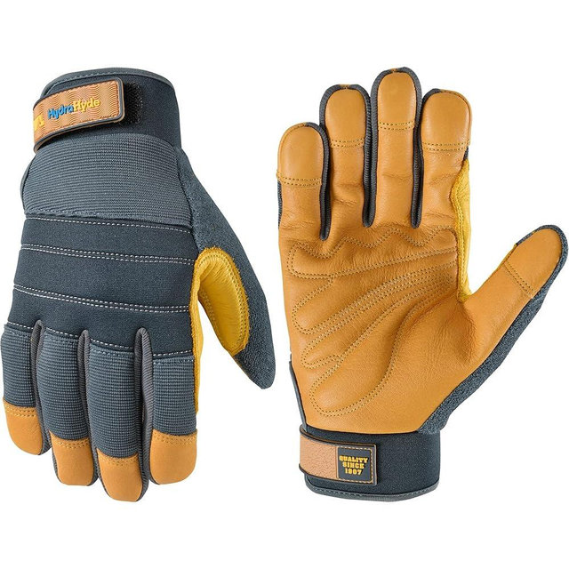 Wells Lamont Men's HydraHyde Work Gloves – Cowhide Leather, Reinforced Fingertips for Durability – Adjustable Velcro Wrist – Ideal for Gardening, Landscaping, Lawn Care – Navy - XXL