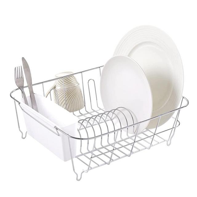 Sweet Home Collection 2 Piece Dish Drying Rack Set Drainer with Utensil Holder Simple Easy to Use Fits in Most Sinks, 14.5" x 13" x 5.25", White