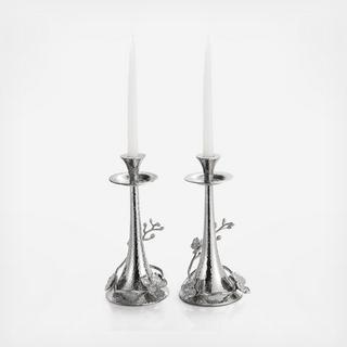White Orchid Candleholder, Set of 2
