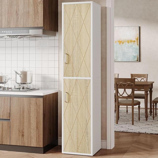 Tribesigns 75.39-Inch Wood Storage Cabinet, Tall Floor Cabinet with 2 Doors and 6 Shelves, Narrow Free-Standing Cube Cabinet for Living Room, White Modern Cabinet for Bedroom, Home Office