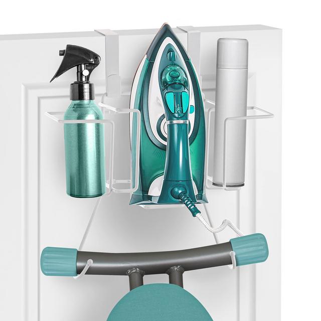 Home Intuition Over The Door Wall Mountable Iron Board Holder with Spray Bottle Storage, White, Large