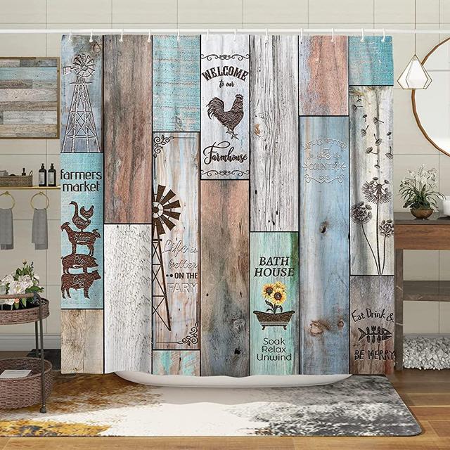 Witzest Rustic Farmhouse Shower Curtains for The Bathroom Vintage Country Theme Wood Farmhouse Bathroom Decor Polyester Fabric-72" x 72"