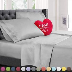 Nestl Bedding - Queen Size Bed Sheets Set Silver, Bedding Sheets Set on Amazon, 4-Piece Bed Set, Deep Pockets Fitted Sheet, 100% Luxury Soft Microfiber, Hypoallergenic, Cool & Breathable