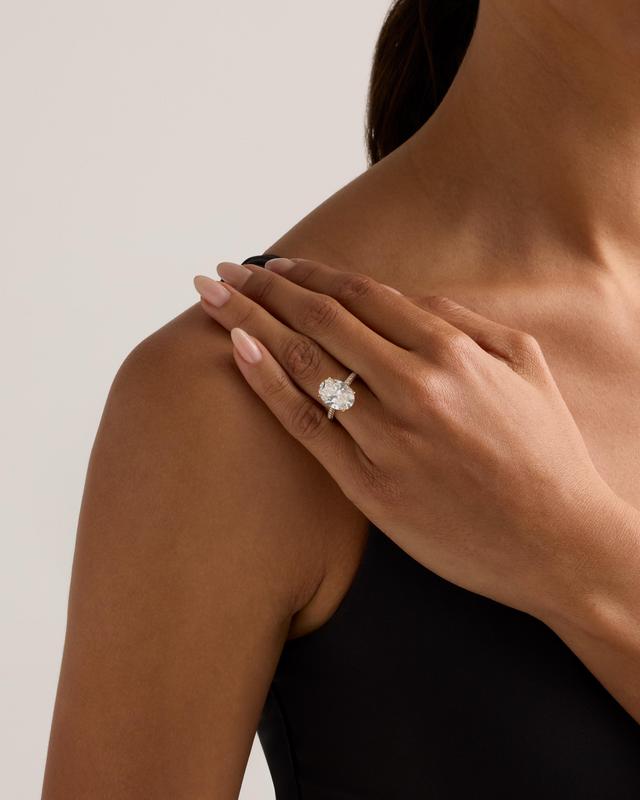 Lab Grown Diamond Oval Pave Cathedral Engagement Ring - 5ctw
