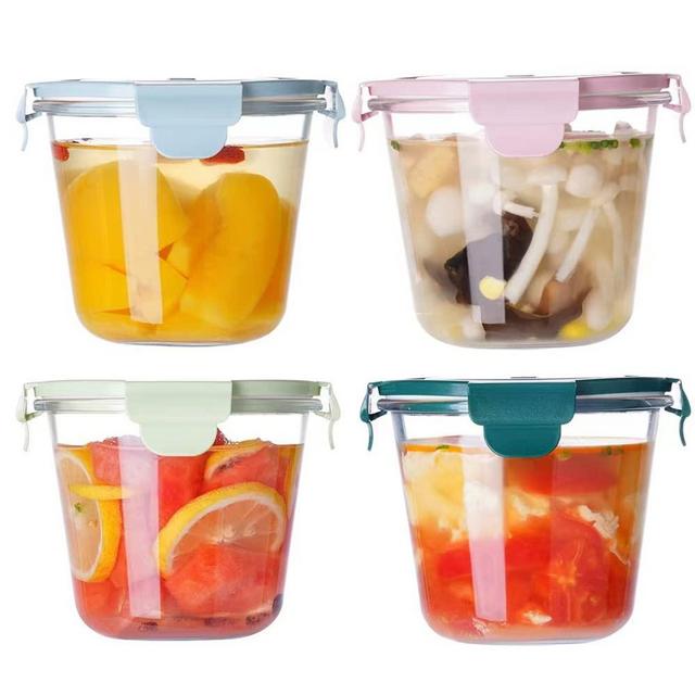 S.ROKE TTAN 3-Cup/750ml/25oz Glass Food Storage Containers, Round Glass Food Containers & Kitchen Prep Bowls with Airtight Lids, Freezer, Microwave and Dishwasher Safe - Pack of 4