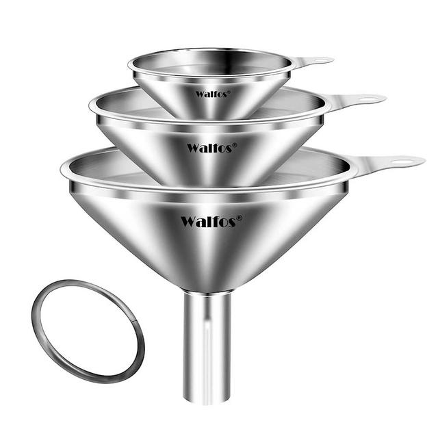 WALFOS Mini Stainless Steel Funnels, Multi-use Small Kitchen Funnel Set, for Transferring Liquid, Fluid, Essential Oils, Powder,Tiny Spices,Durable and Dishwasher Safe (3 Piece)!