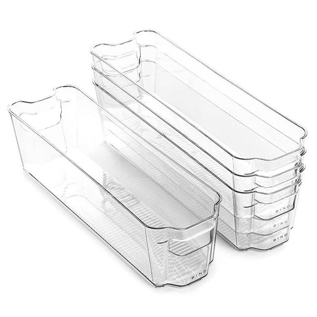 BINO | Stackable Plastic Storage Bins, Small - 4 Pack | The Stacker Collection | Multi-Use Organizer Bins | BPA-Free | Pantry Organization | Home Organization | Fridge Organizer | Freezer Organizer