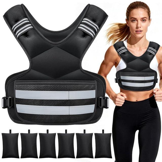 Adjustable Weighted Vest for Women and Men, 4-11lb/11-18lb/20-32lb Rucking Vest with 6 Ironsand Bags, Storage Pocket and Reflective Stripes for Workout, Running, Strength Training