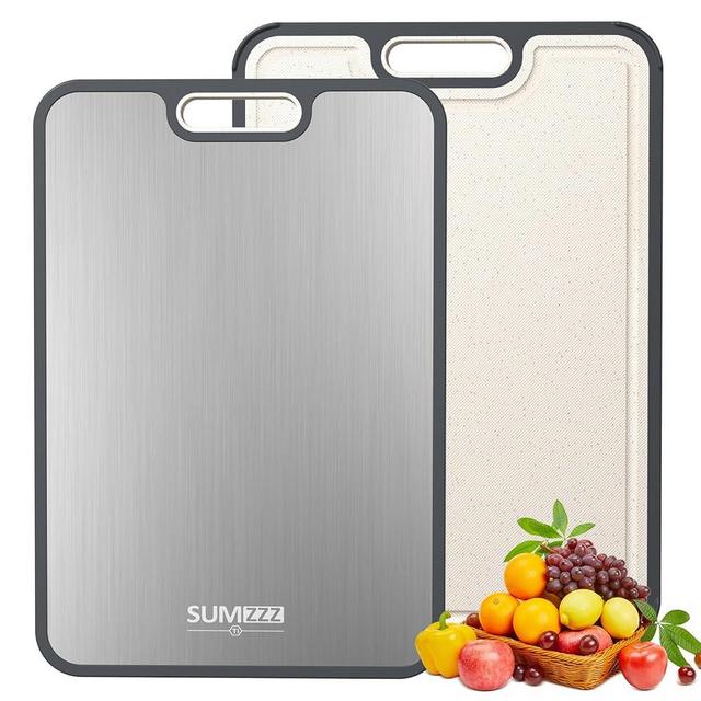 Cutting Board Double Sided, Titanium cutting boards for kitchen, Double Sided Food Grade, Pure Titanium and Wheat Straw PP, Easy to Clean Large Size 16”×11”