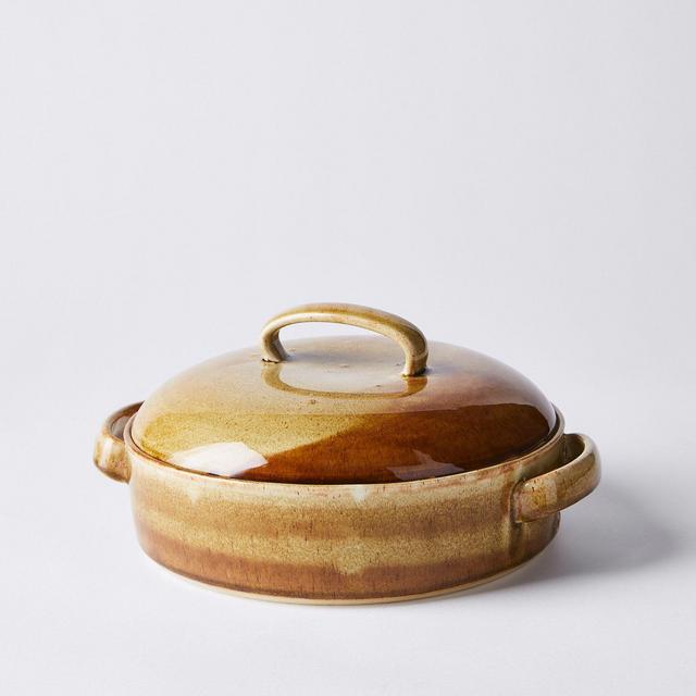 Handmade Ochre Lidded Casserole Dish