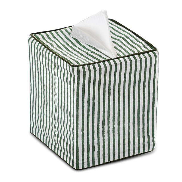 Ridhi Green Stripe Block Print Tissue Box Cover Handmade Cotton Fabric Decorative Square Napkin Holder for Home Bedroom Living Room Bathroom Vanity Countertop Car Night Stands Office Kitchen