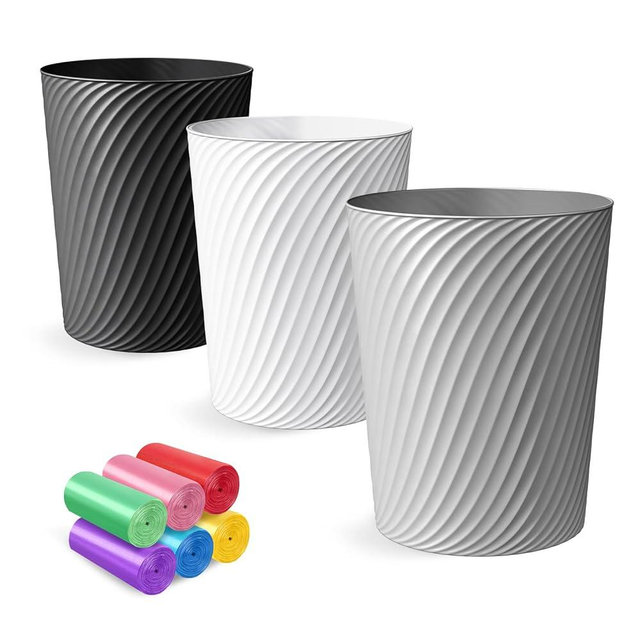 LLNTOU Small Trash Can 3 Pack 1.8 Gallons, Bathroom Trash Can & Garbage Can with 6 Trash Bags, Bedroom Trash Bin & Waste Basket for Office, Bedroom, Living Room, Kitchen, Compact Space