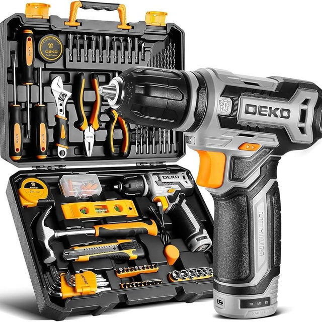 Power Drill Tool Set Kit: DEKOPRO Cordless Drill Tool Box with 12V Battery Electric Drill Driver for Home Hand Repair Power Tools Sets Drills Case