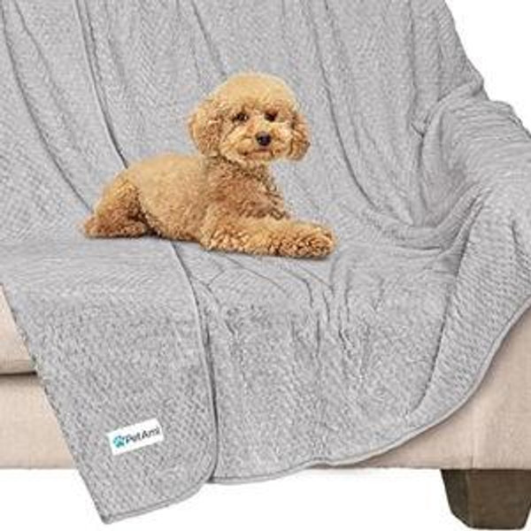 PetAmi Waterproof Dog Blanket, Leakproof Puppy Blanket for Medium Large Dogs, Furniture Sofa Couch Cover Protector, Fleece Pet Throw Indoor Cat Kitten, Reversible Washable Soft Plush, 40x60 Light Gray