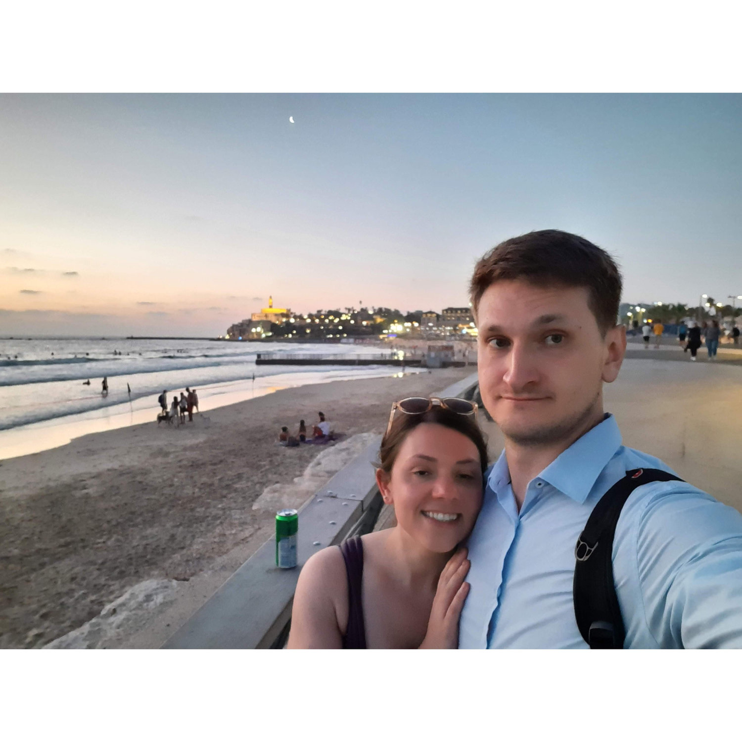 Nick and Blair near the beach in Tel Aviv, Israel