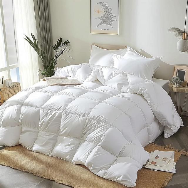Royal Luxe Goose Feather Down Fiber Comforter - King Size Duvet Insert, 100% Cotton Cover All Season Lightweight Comforter Ultra Soft Luxurious Hotel Bedding, 104”x88”
