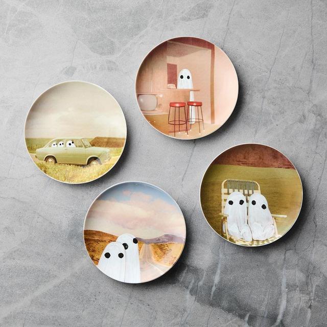Angela Deane Ghosts Ceramic Appetizer Plate, Mixed, Set of 4
