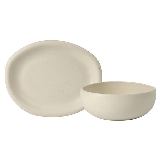 Bloomhouse Corsica Clay 2 Piece Oval Platter and Bowl Serving Set - Sea Salt White