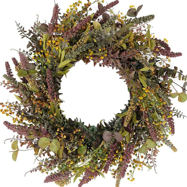 Idyllic 18 Inches Harvest Wreath, Mixed Flowers Wreath for Front Door