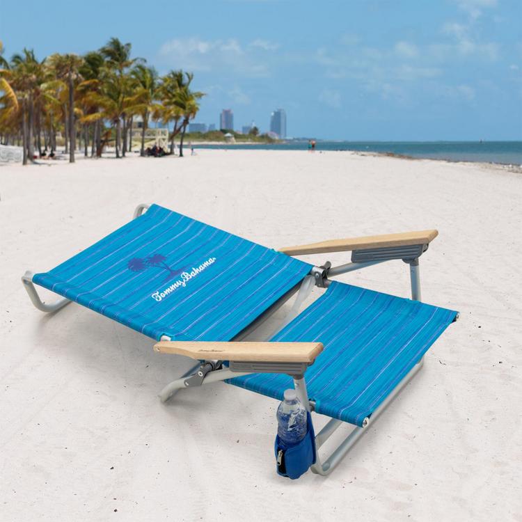 Tommy Bahama Polyester Blue Striped Folding Beach Lounger Chair