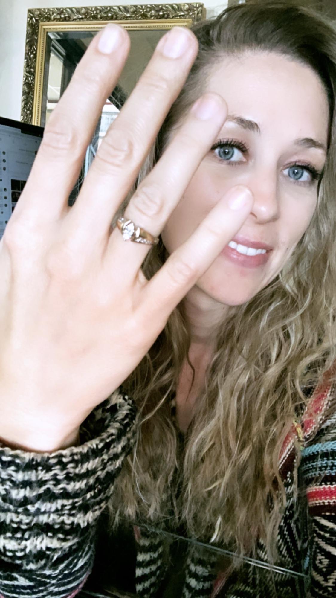 This gorgeous ring is a family heritage piece from Brandon’s Nana Gloria. His Poppa Tony upgraded their ring after 52 years of marriage … so it became Brandon’s for his forever love and future wife.