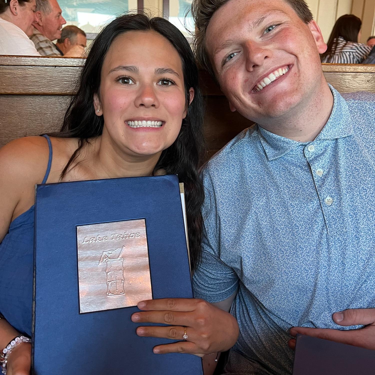 This was us at Garwoods having dinner after we got engaged!